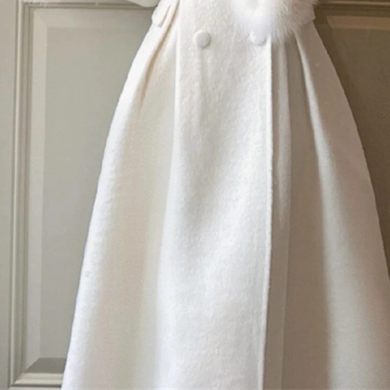 جديد إمرأة أنيق معطف صوفي غير رسمي خمر الصلبة Chic2025 الشتاء ملابس خارجية ملابس دافئة انفصال الكفة الشعر معطف الصوف سيدة