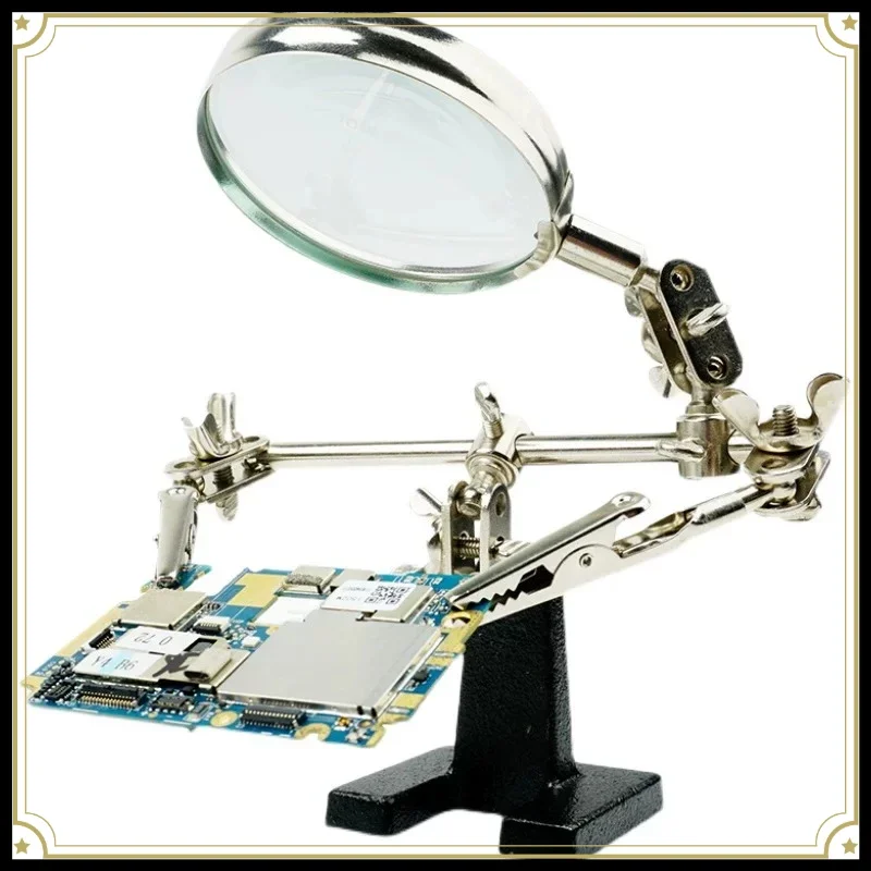 5X Glass Lens Desktop Magnifier With Metal Bracket Auxiliary Clamp Circuit Board Soldering Repair Workbench Tool
