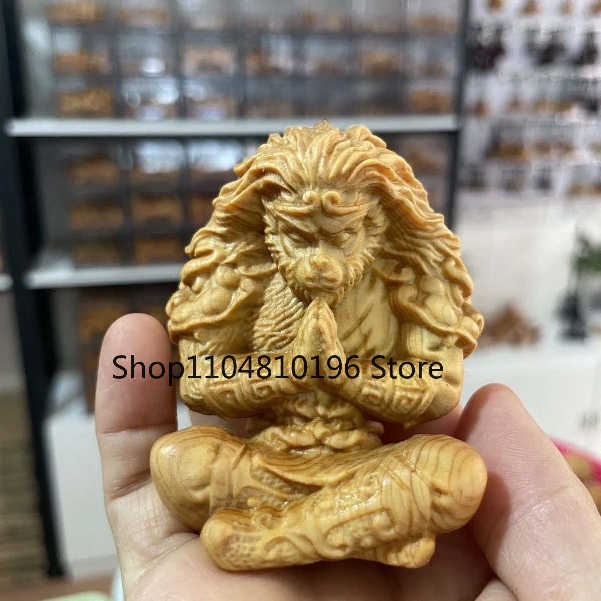 Boxwood Sun Wukong Carving Figurine Qi Tian Da Sheng Home Car Decor