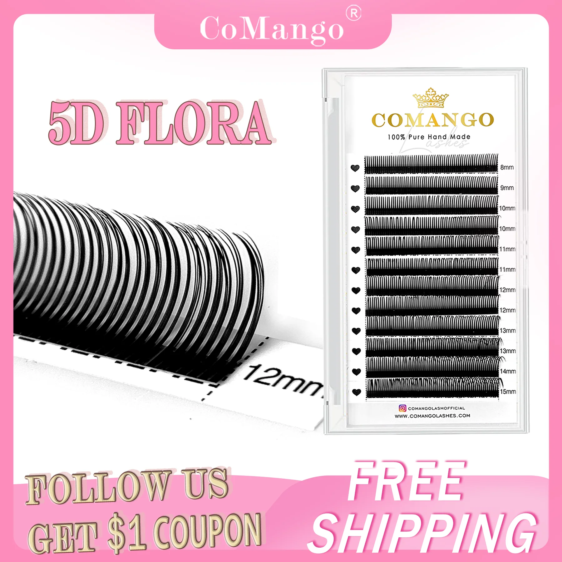 CoMango 5D Flora Spikes Wispy Volume Eyelash Extensions Fairy Eyelashes Wet Lashes Mink False Eyelashes Premade Cluster Lashes