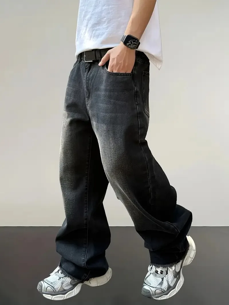 Men's loose popular street jeans American style simple and fashionable design comfortable suitable for daily wear in all seasons