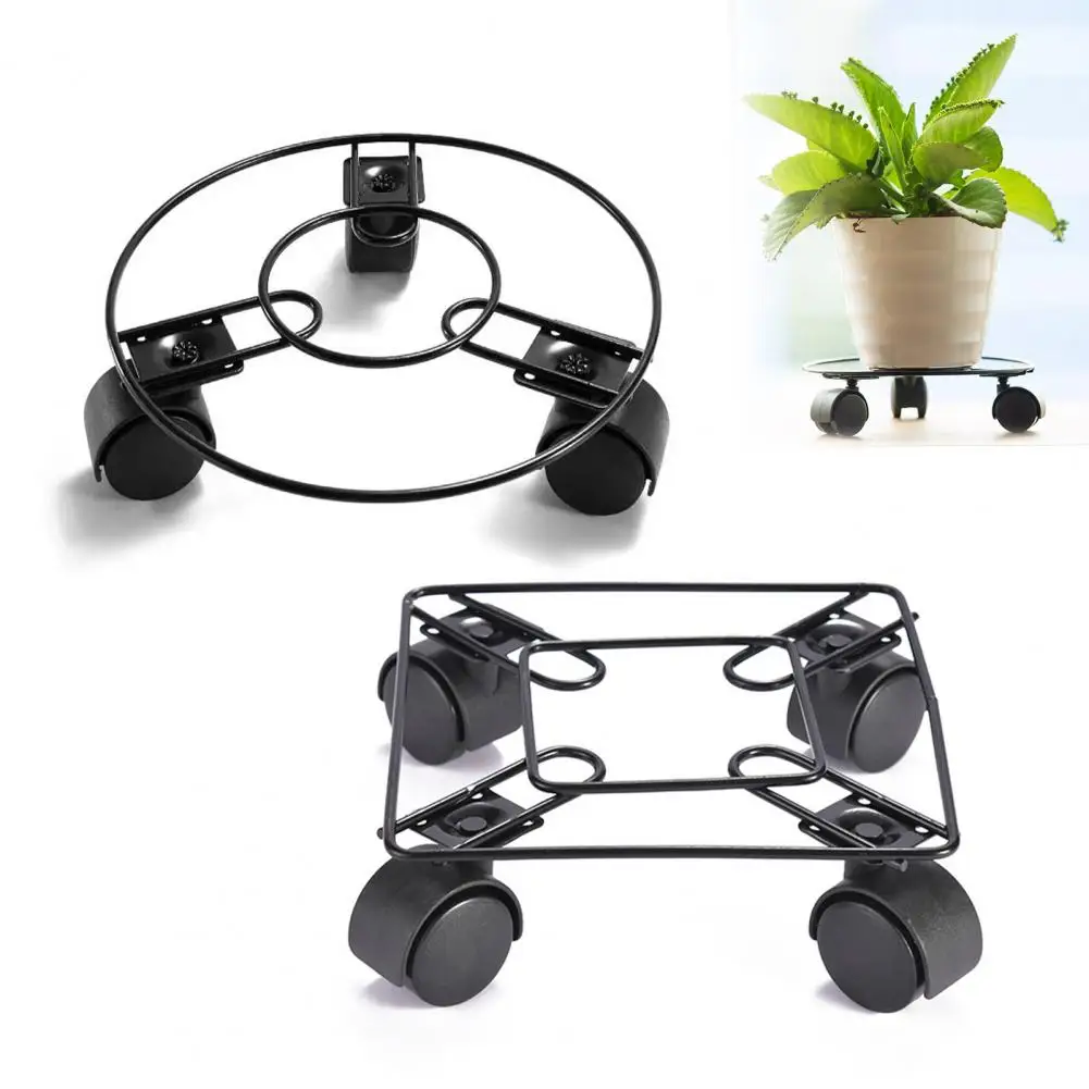 Metal Plant Trolley Wheel Planter round Flower Pot Stand with Rolling Casters for Home Balcony Courtyard Patio Garden Decor