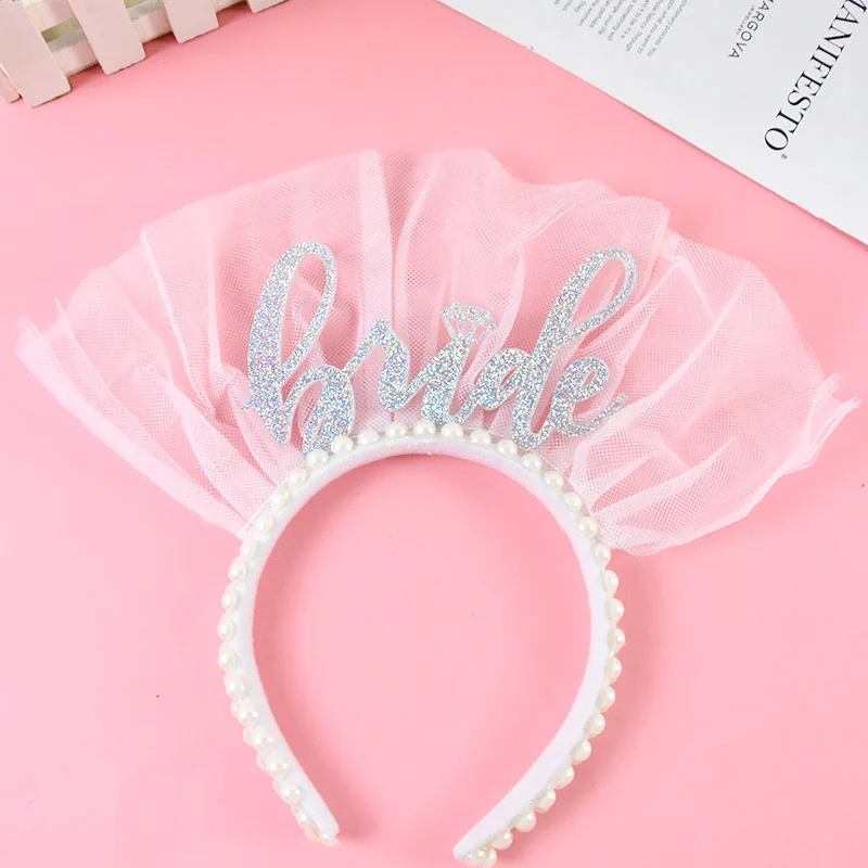 Bride to be Pearl Veil Bride Headband Wedding White Headpiece Bachelorette Hen Party Bridal Shower Gifts Engagement Decoration