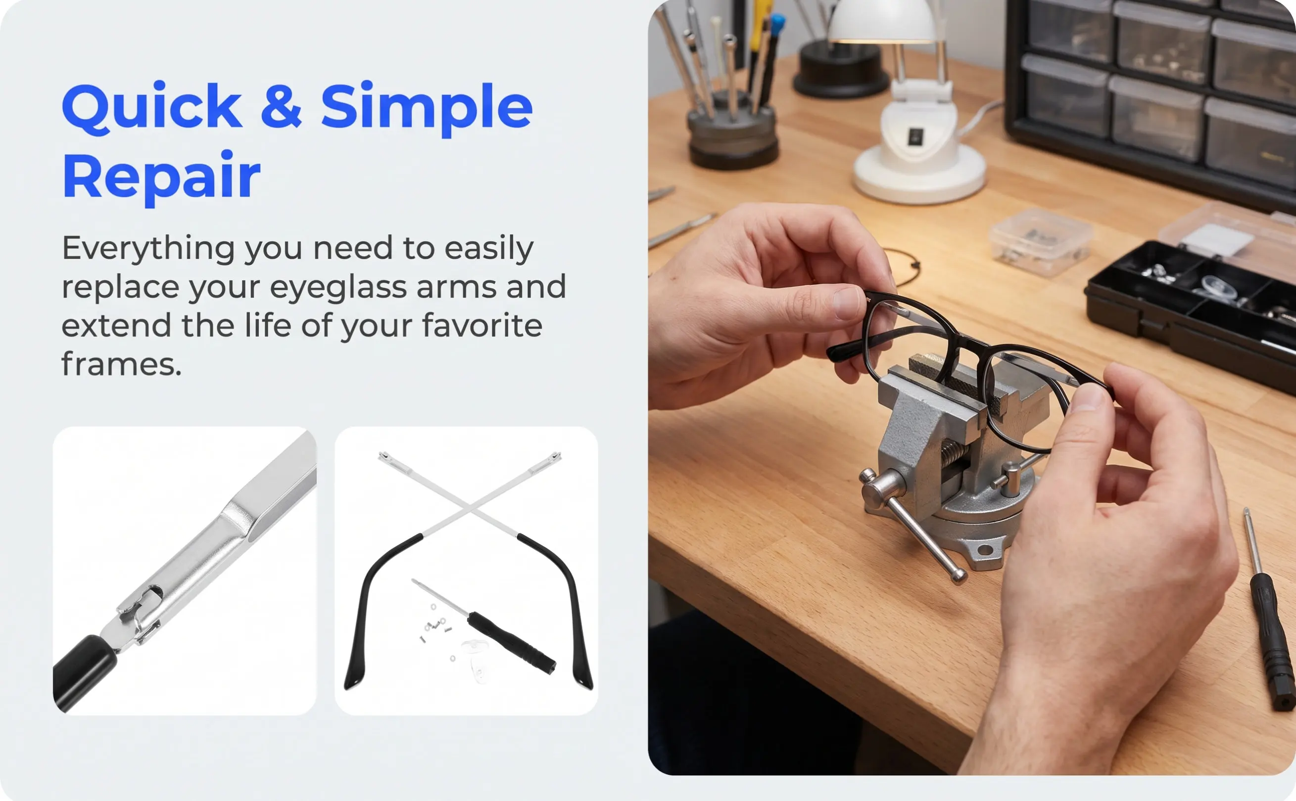 1Pair Universal Metal Glasses Replacement Arms Eyeglasses Repair Kit Comfortable Temples Glasses Arm Replacement