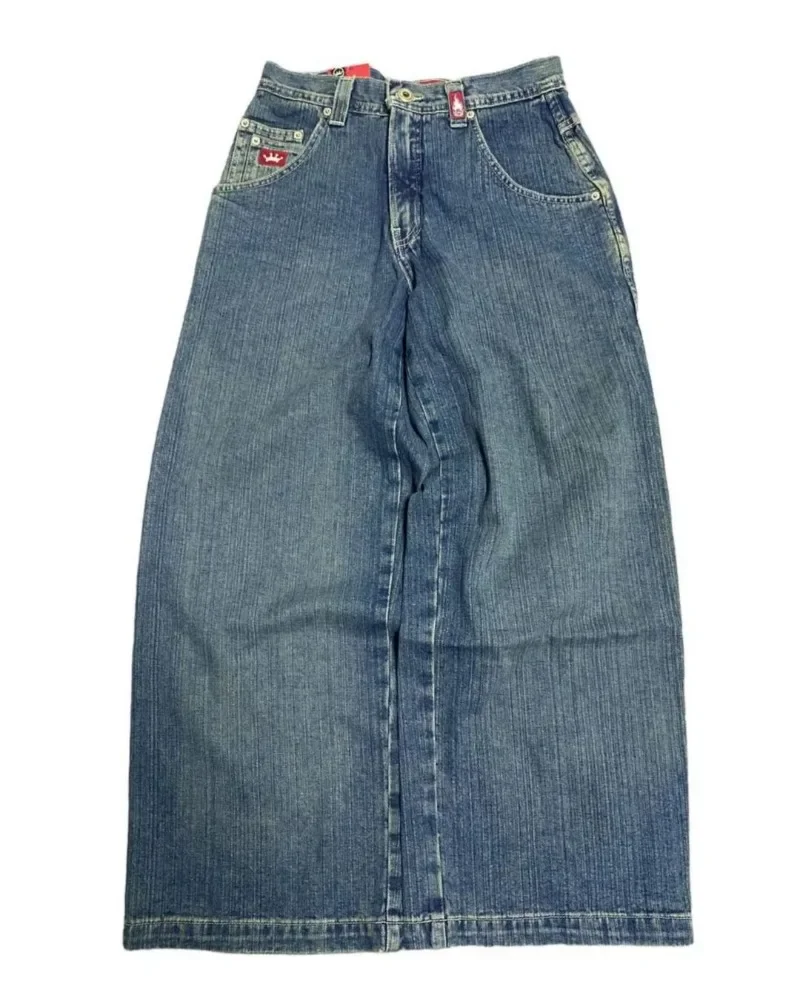 JNCO 자수 Y2K 의류 카고 바지, 남성 하이 퀄리티 청바지, 힙합 스트리트웨어, 헐렁한 청바지, 하라주쿠 빈티지 와이드 레그 청바지