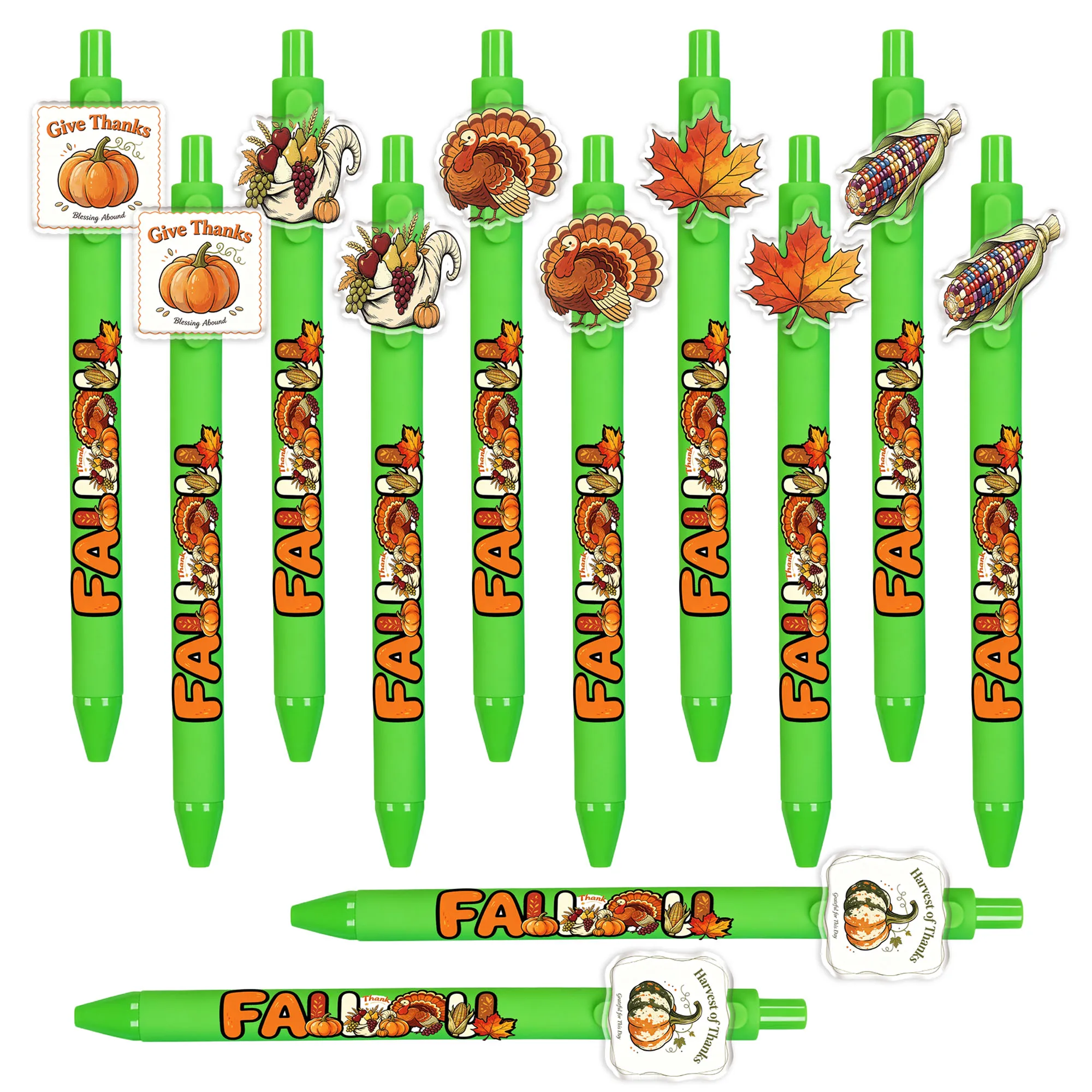 6/12 PCS Green-themed Thanksgiving Ballpoint Pens - Treasure the Year-Round Warmth and Gratitude. Patterns are Random.