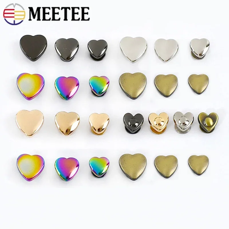 10-50P 8-14mm Metal Nail Buckle Heart Rivets for Bag Decorative Studs Rivet Hook Screw Foot Protect Nail Clasp Leather Accessory