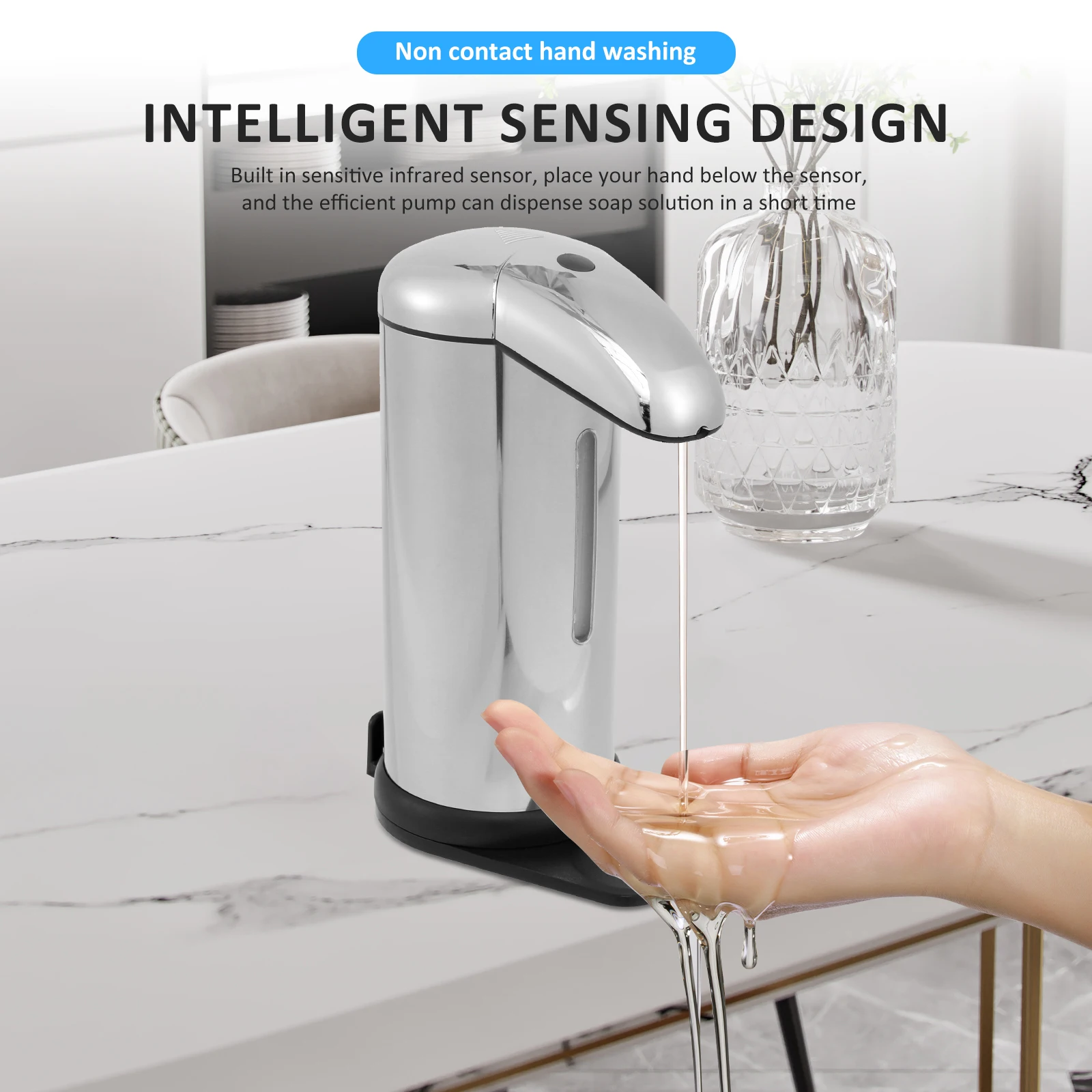 Auto Soap Dispenser IPX4 Waterproof Sensor Soap Dispenser 480ML Large Capacity Soap Dispenser Battery Powered Auto Dish Soap