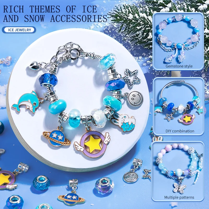 Girl Crafts Beads DIY Jewelry Make Kit Art Supplies Kid Bracelets Threading Beads Manual Activity Toy for 6 Years Birthday Gifts
