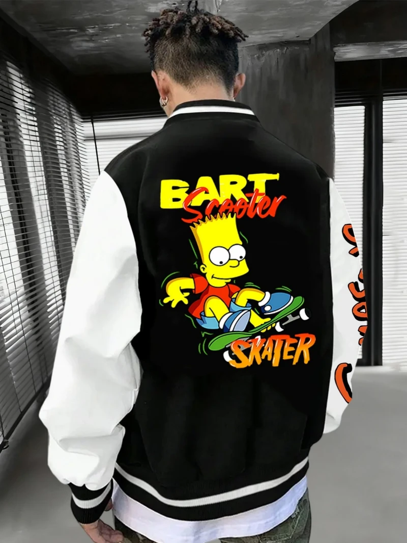 

The Bart Scooter Skater Printed Pattern and Text Baseball Jackets of The Pusen Family Are Selling Well in Autumn and Winter