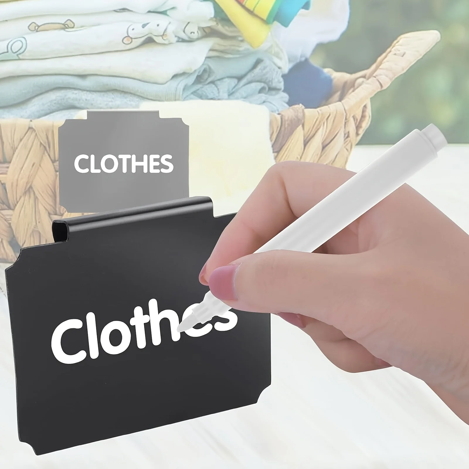 12 Reusable Clip-On Chalkboard Labels,Detachable Storage Box Tags,Suitable for Home Organization with 2 Markers pens