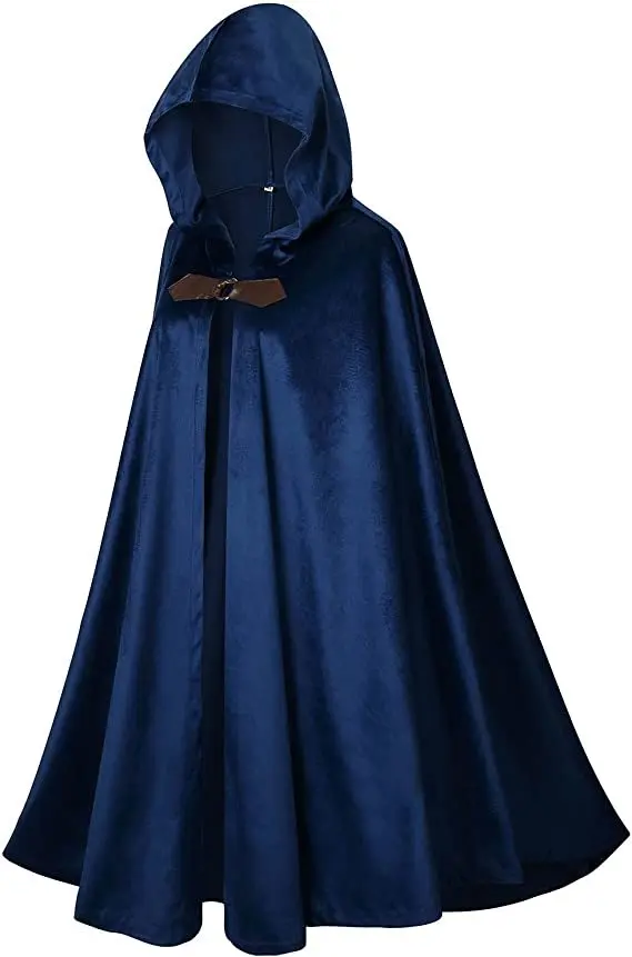 Men's Velvet Cloak with Hood, Renaissance Medieval Hooded Cloak for Women, Halloween Hood Cape with Metal Loop Clasp