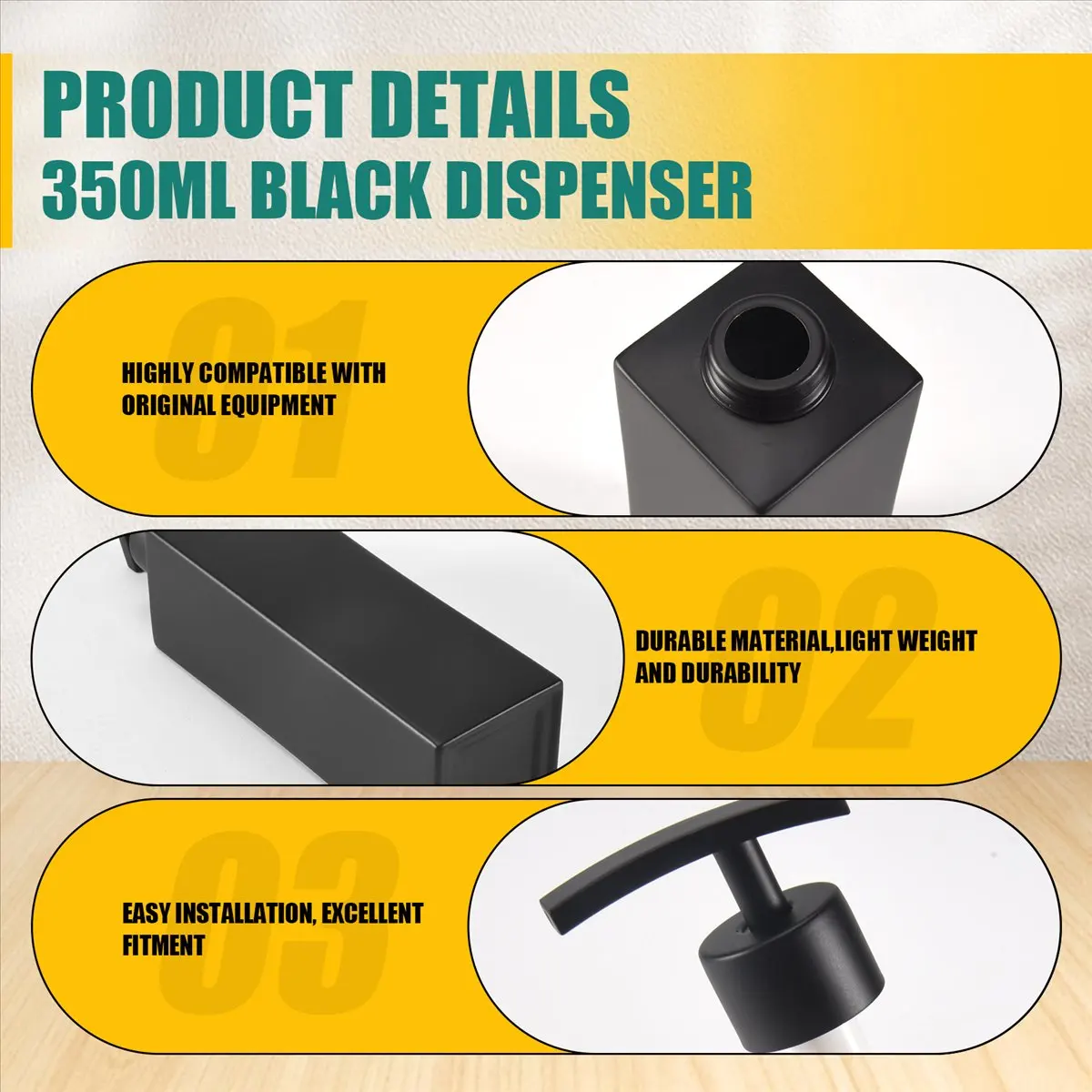 MALL Stainless Steel Black Liquid Soap Dispenser,Soap Dispensers,for Kitchen&Bathroom,350 ML
