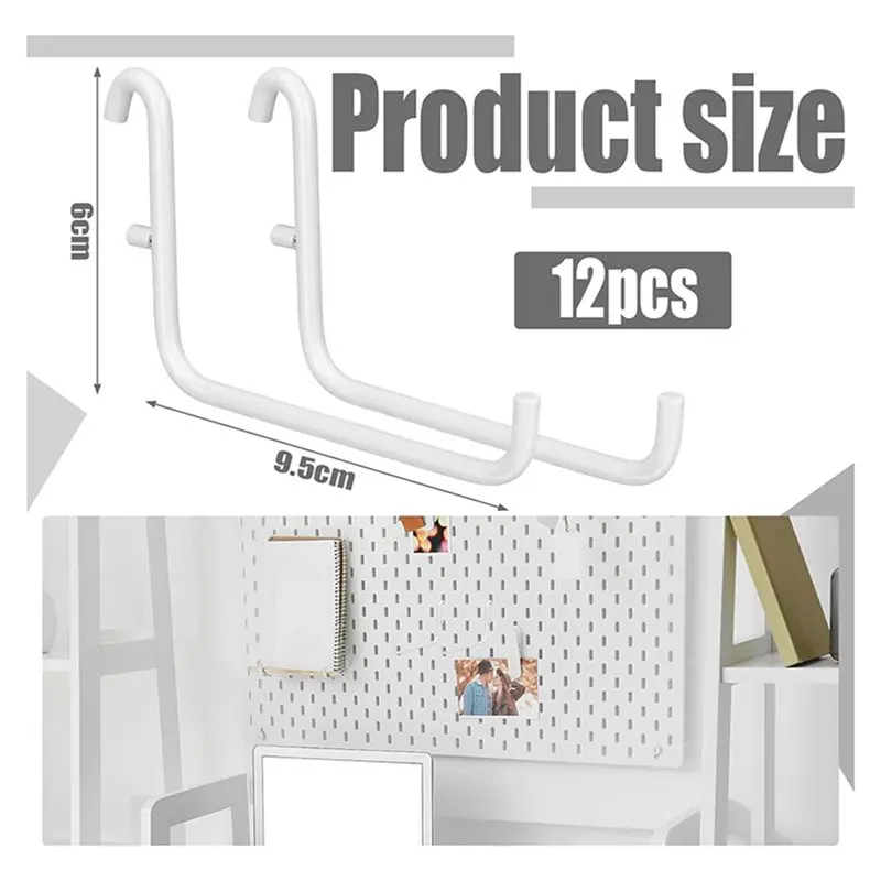 DTA4 48 Pcs Peg Board Hooks Set, White Metal Pegboard Accessories Long Storage Hook for Garage Workshop Tool