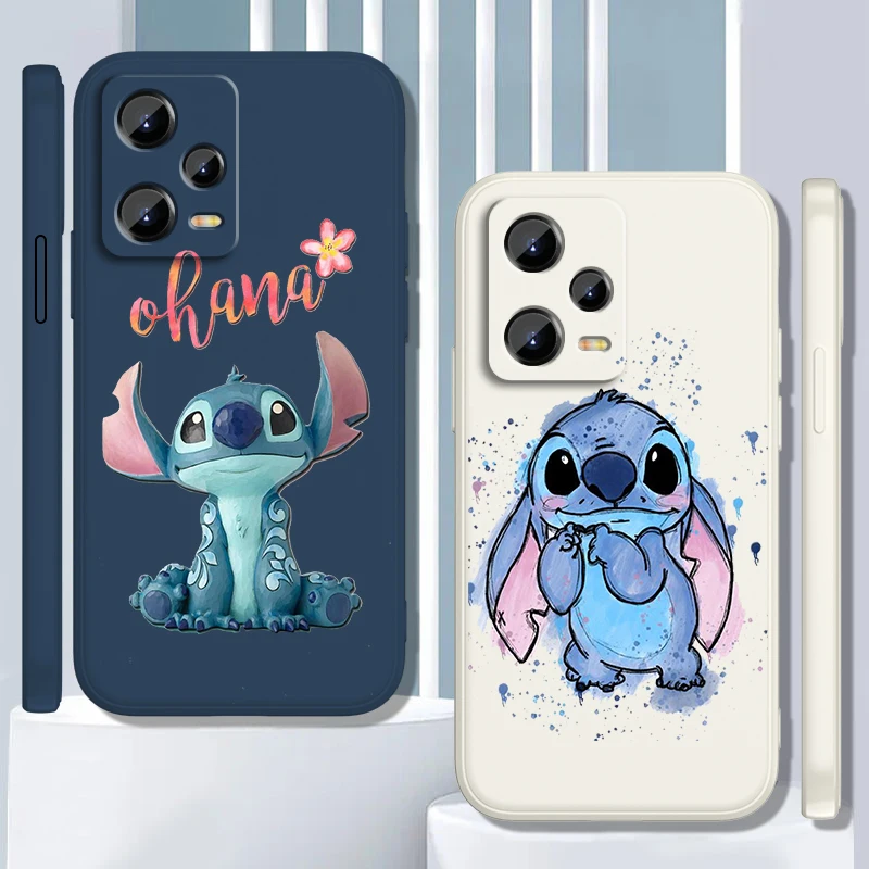 Stitch Lilo Cute Cartoon Disney Liquid Rope For Xiaomi Redmi Note 13 12 12S 12R 11 11T 11S 10 10S 9 Pro Plus 5G Soft Phone Case