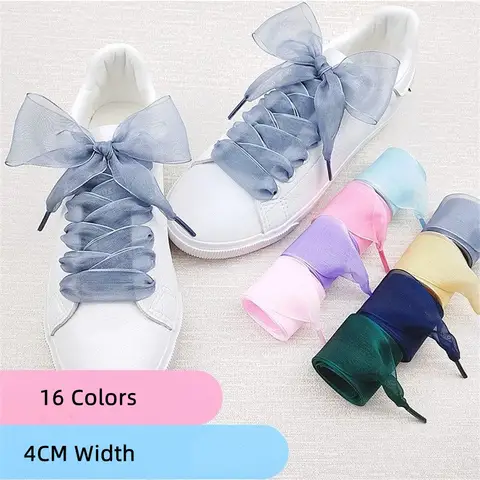 1 쌍 4cm Organza 신발 끈 60-180cm 여성 활 신발 끈 플랫 실크 새틴 리본 캔버스 스니커즈 스포츠 신발 끈 s