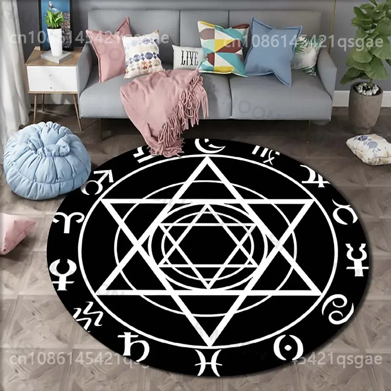 1PC Magic symbols with zodiac signs Print Round Carpet for Living Room Bedroom Sofa Table Floor Mat Area Rug Luxury Gift