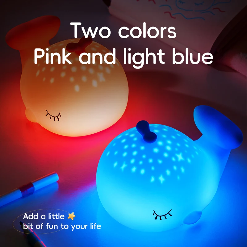 New creative starry sky whale silicone bedside lamp, USB rechargeable, soft light for eye protection, perfect gift for bedroom.