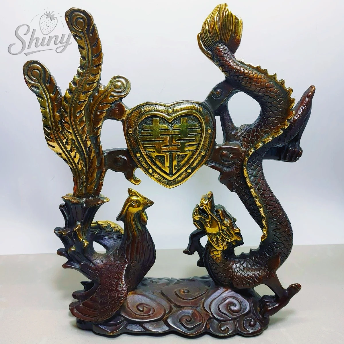 Gilded Dragon Phoenix Ornament Ancient Chinese Wedding Blessing Sculpture Wedding Gift Vintage Craftwork Desktop Decorations