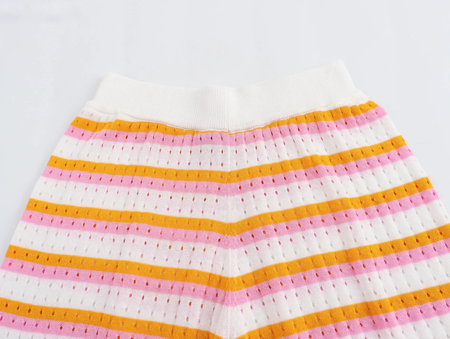 Jenny & dave shorts de verão de malha de cintura alta feminino formal listrado solto bermuda oco para fora shorts vintage feminino