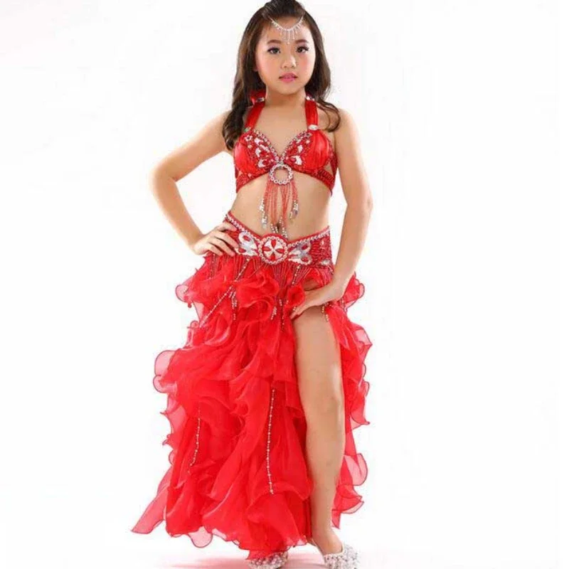 Vestito da ragazza indiana, abbigliamento per bambini di danza del ventre orientale, abbigliamento per danza del ventre orientale, abbigliamento per danza del ventre