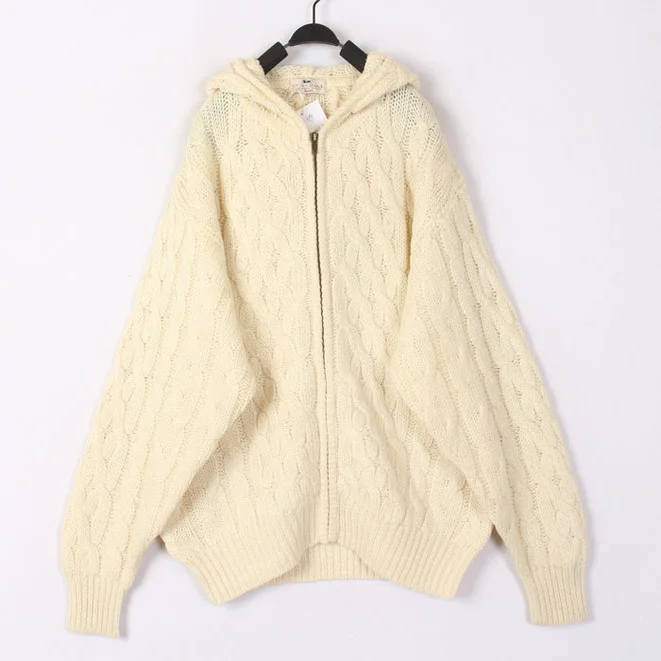 

Винтажный осенне-зимний белый 3D-вязаный шерстяной свитер-кардиган с капюшоном на молнии, утепленный, с длинными рукавами, повседневный