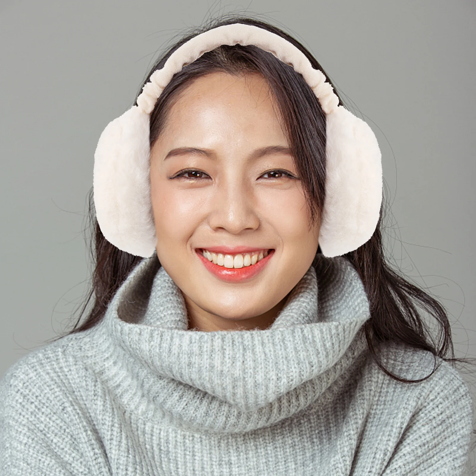 Adorables orejeras de invierno con textura premium, orejeras cálidas para mujeres y niñas, orejeras blancas, calentadores de orejas