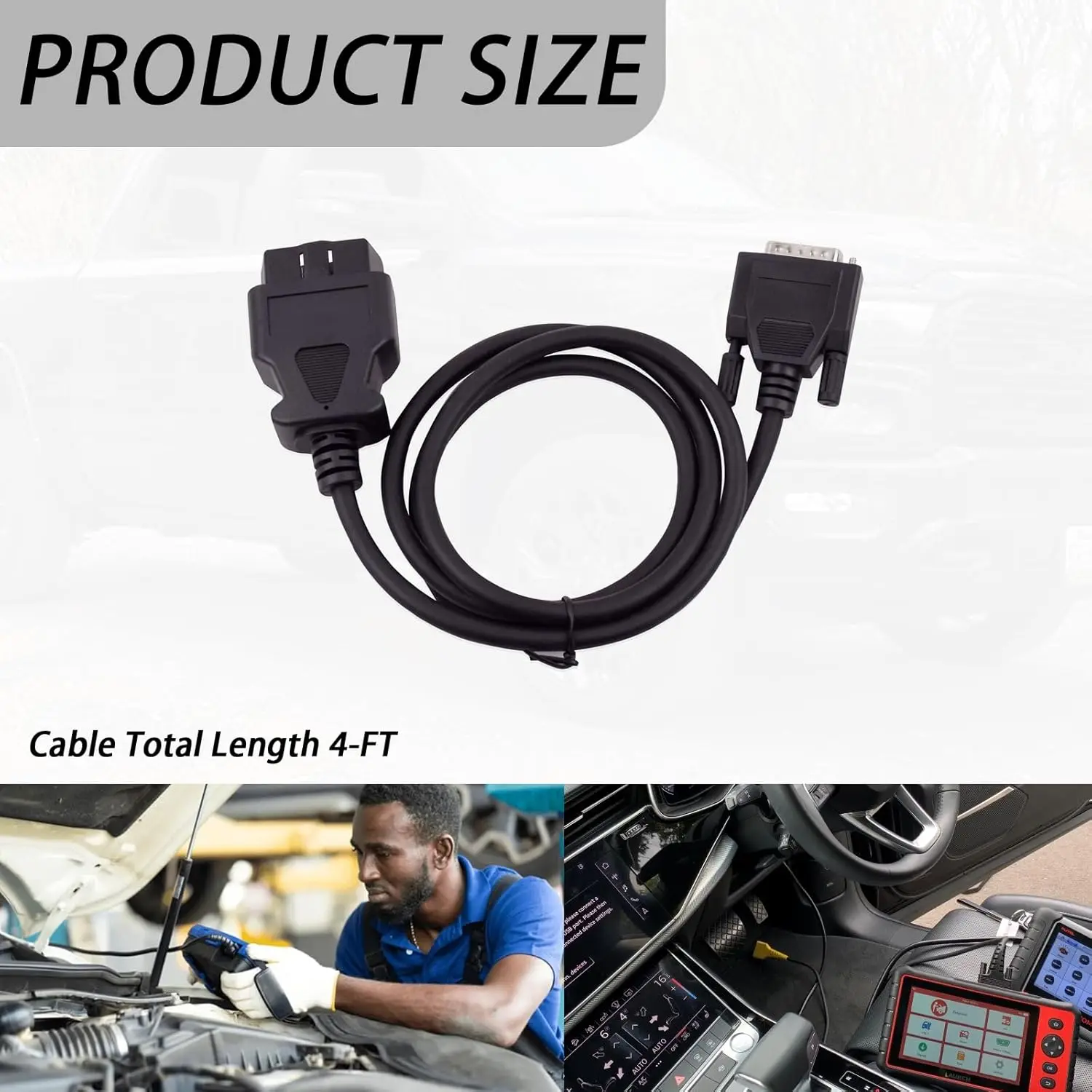OBD2 Cable for Cen Tech Code Reader 60693 60694 60794 62119 62120, 4-FT ODB2 to 15-Pin Male Adapter