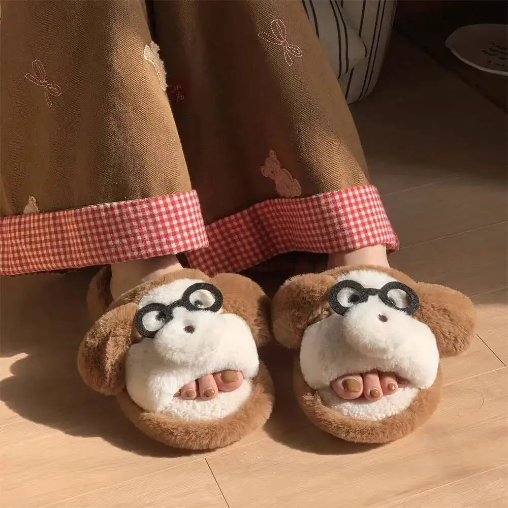 

Unisex Home Slippers 2025 Autumn Winter Soft Cute Dog Cotton Slippers Indoor Household Non Slip Furry Shoes For Men & Women