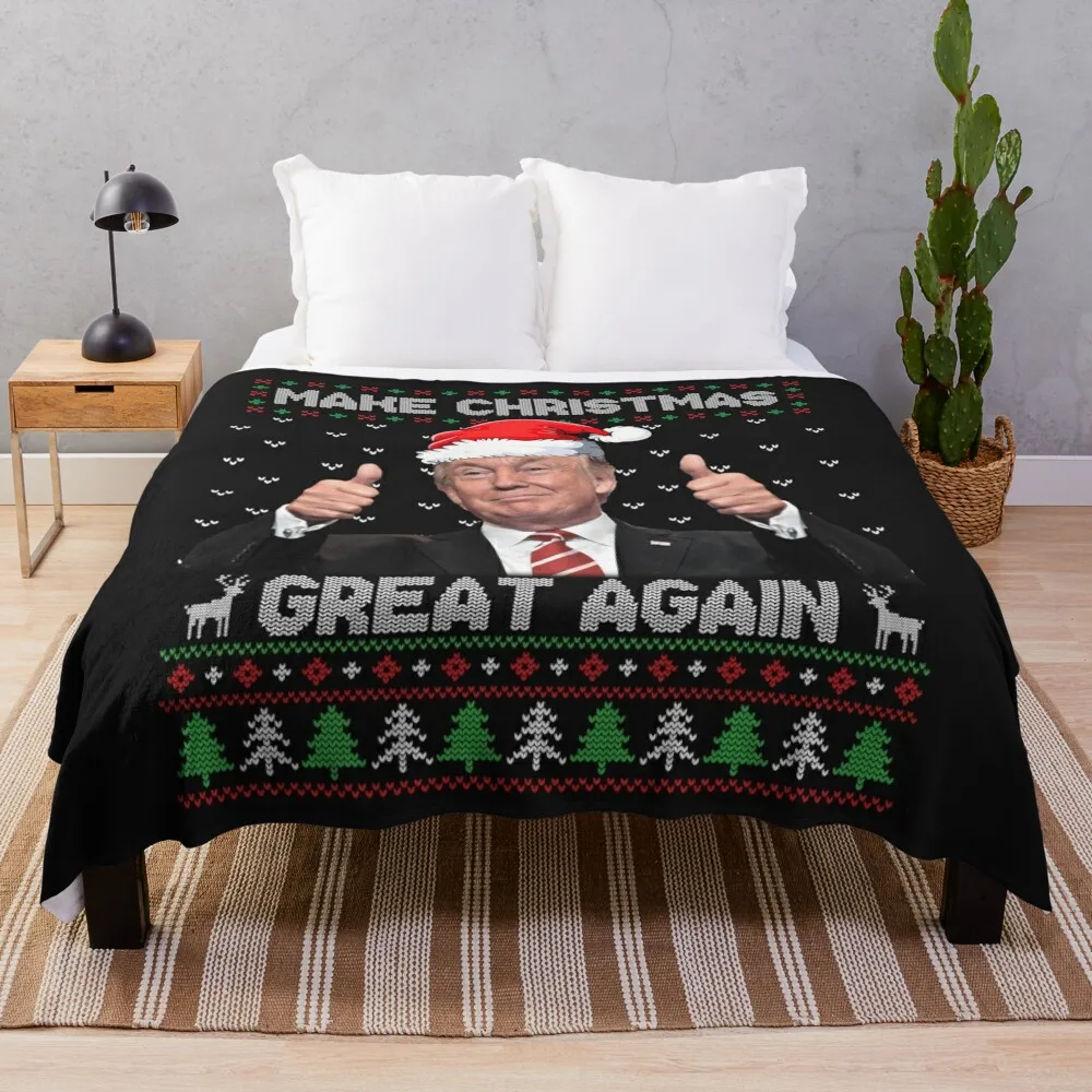 Funny Trump Make Christmas Great Again Ugly Sweater Xmas T Shirt Throw Blanket Comforter Stuffeds Polar Blankets