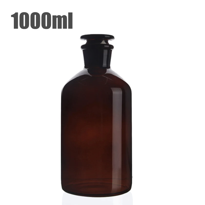 60ml 125ml 250ml 500ml 1000ml Lab Sample Glass Reagent Refillable Bottle Narrow Ground Neck Jars Amber Transparent with Stopper