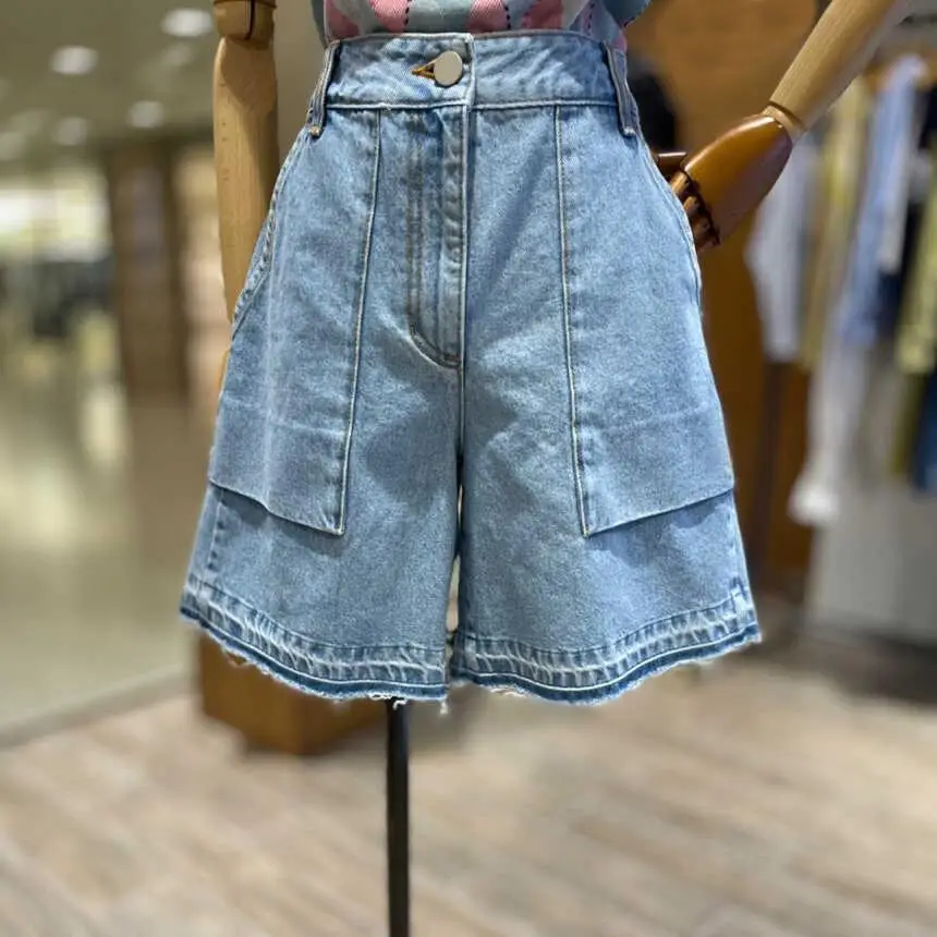 

Весна-лето, новые утягивающие брюки с высокой талией, светло-голубые повседневные джинсовые брюки с завышенной талией, женские широкие брюки Multi ket Design