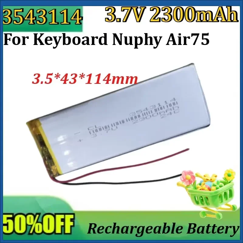 

New 2 pin 3.7V 2300mAh 3543114 Lipo Polymer Lithium Rechargeable Battery For Keyboard Nuphy Air75