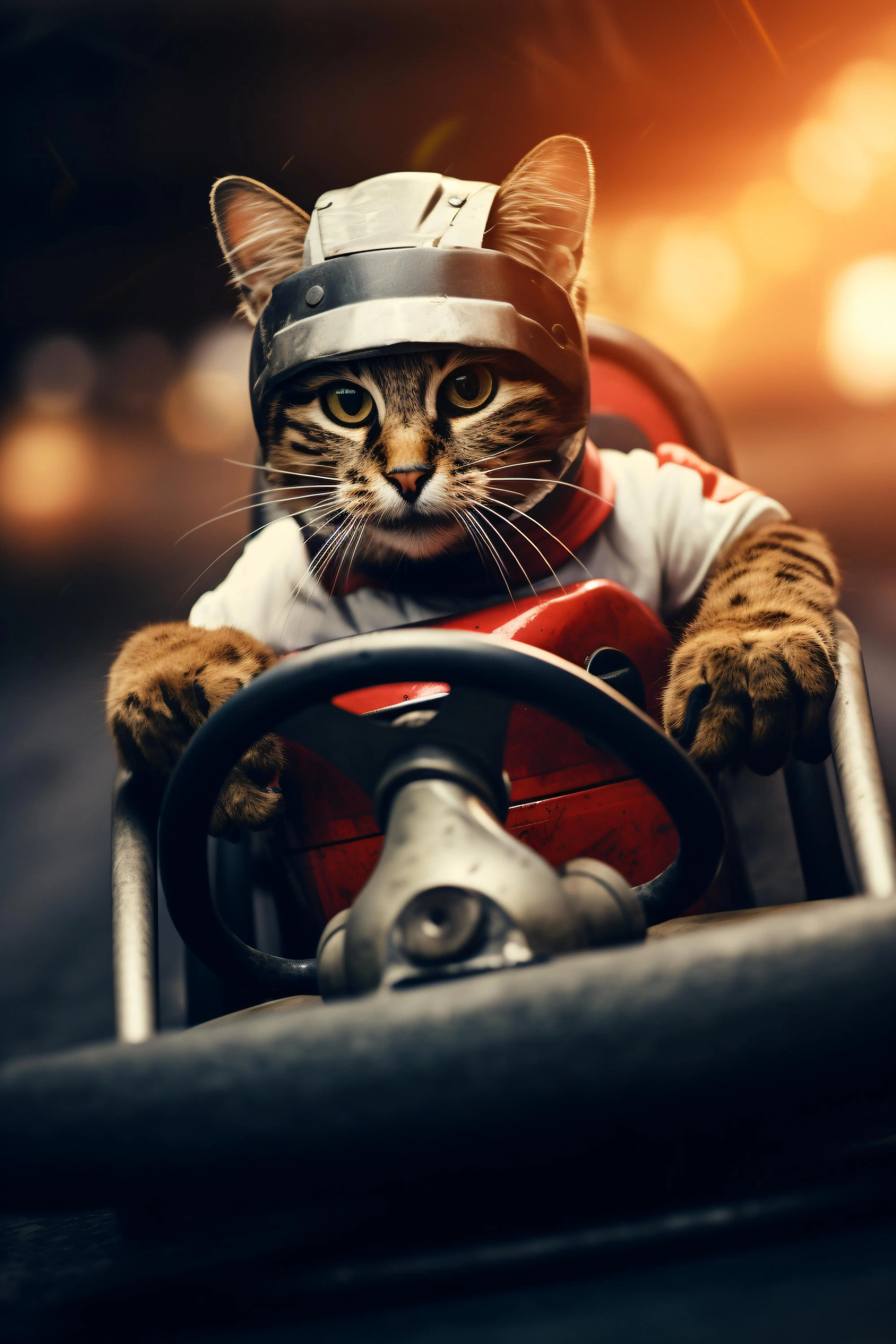 Funny Cat Racing Helmet Go Karting Car Metal Tin Sign Poster Aluminum Wall Art Decor Retro Vintage Garage Bar Home Decoration