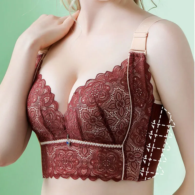 Large Size Underwear Push-up Thin Full Cover Cup Type Side Drawing Breathable Push up Anti-SAG Wireless Bra sexy lace bra