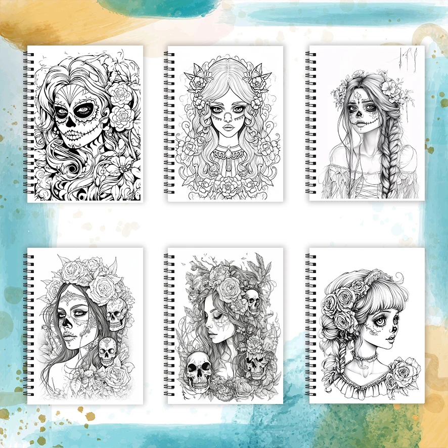 Stitched Ladies Adult Coloring Book - 8.3x 11.2 Inch 32 Page Coloring Book - Helps Reduce Stress and Ease Emotions