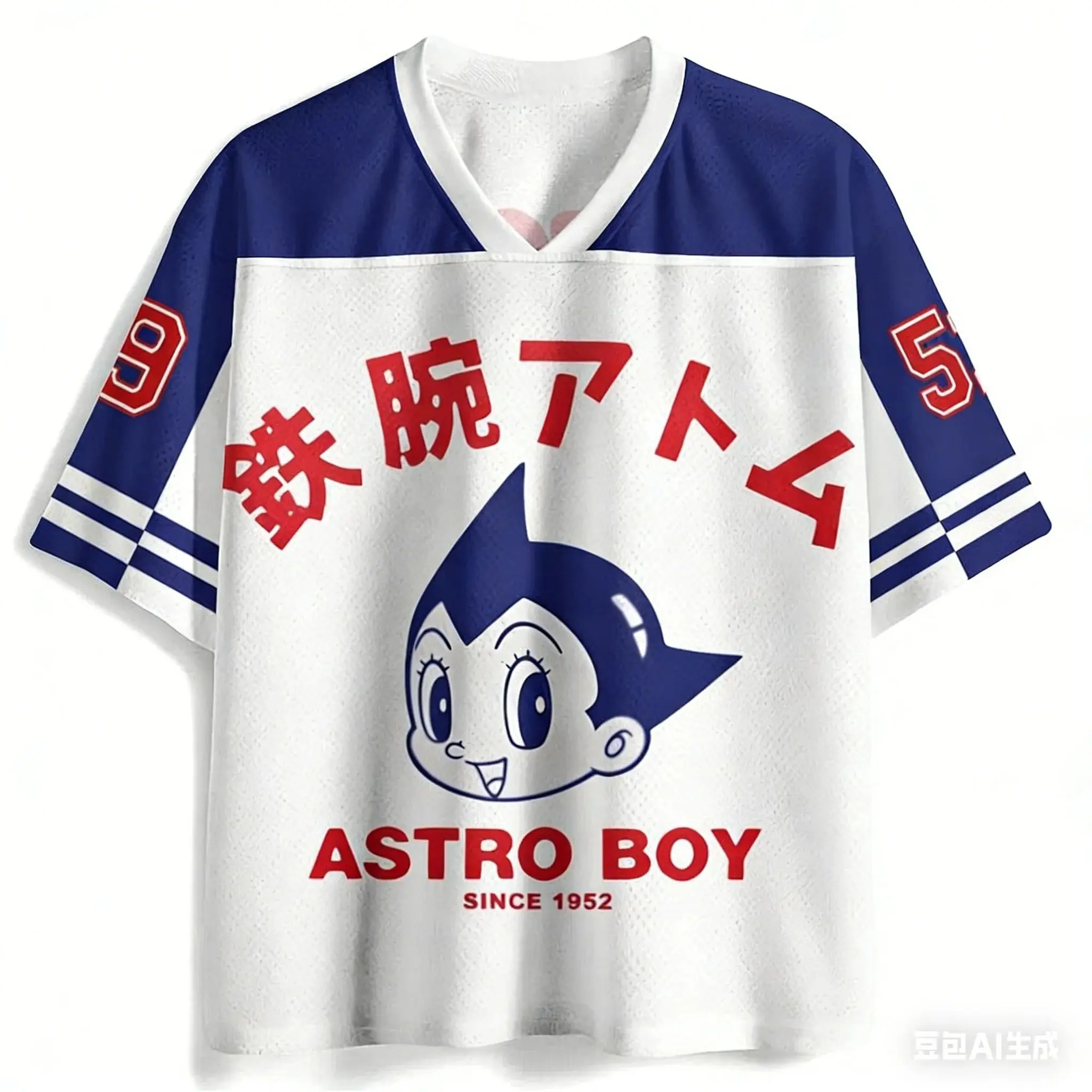 2026 Retro Astro Boy Osamu Tezuka Print Mesh Jersey T-Shirt Herren Oversized Streetwear V-Ausschnitt Lässiges Anime Kurzarm-Oberteil – Detail 6