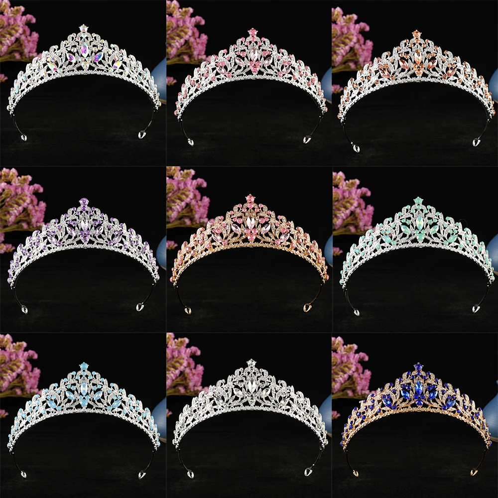 Baroque Luxury Bridal Crown Multi Color Rhinestone Wedding Tiara Metal Crown For Party Jewelry Hair Accessories High Quality