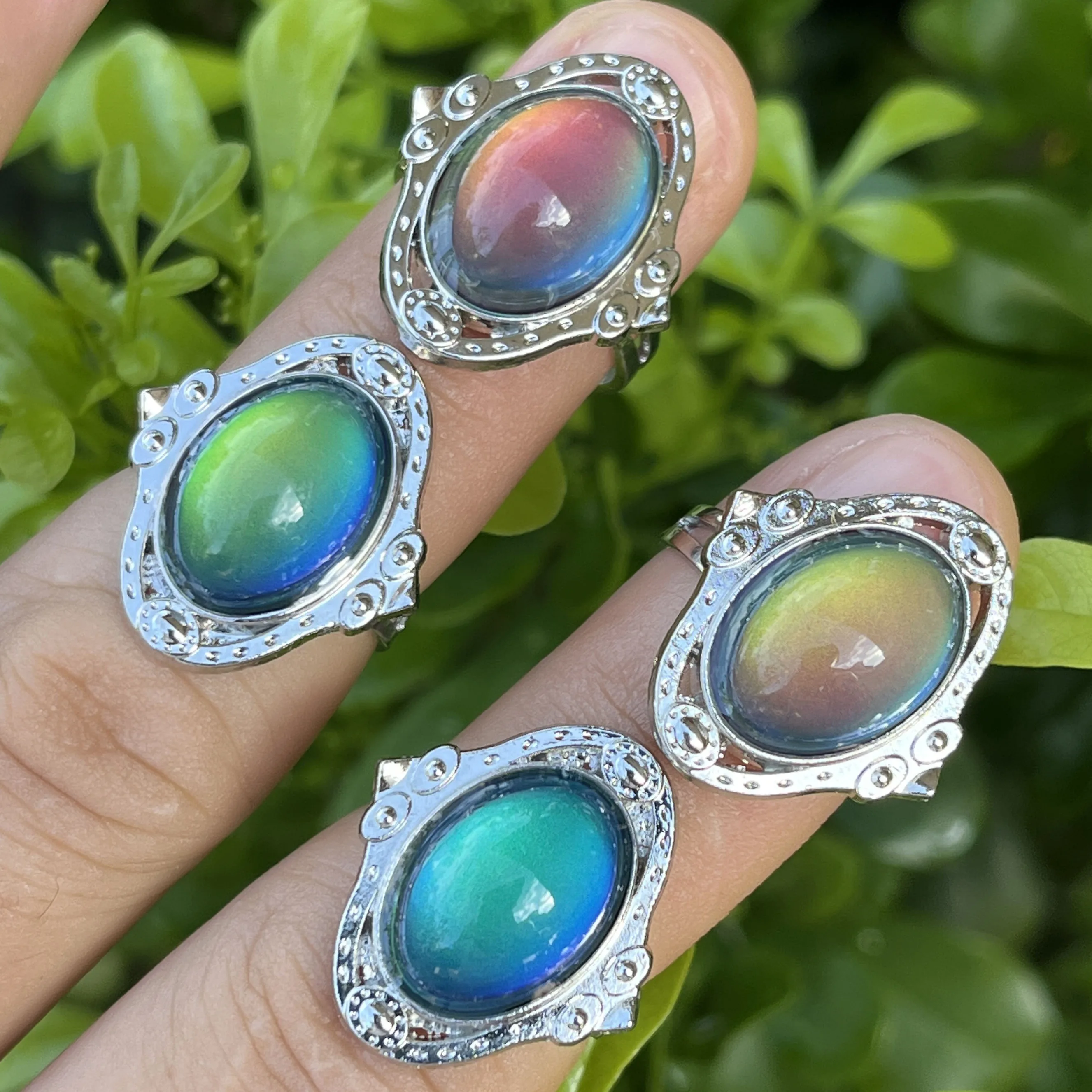 10pcs/ Bag Hot Selling Gem Mood Sensitive Mood Color Change Ring Adjustable Thermochromic Ring for Women Authentic Mood Ring