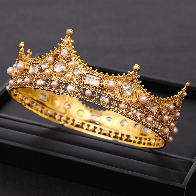 Vintage Wedding Crown Tiara Crystal Pearl Round Tiaras Baroque Bridal Crown Wedding Hair Accessories Bridal Hair Jewelry Gift image 5