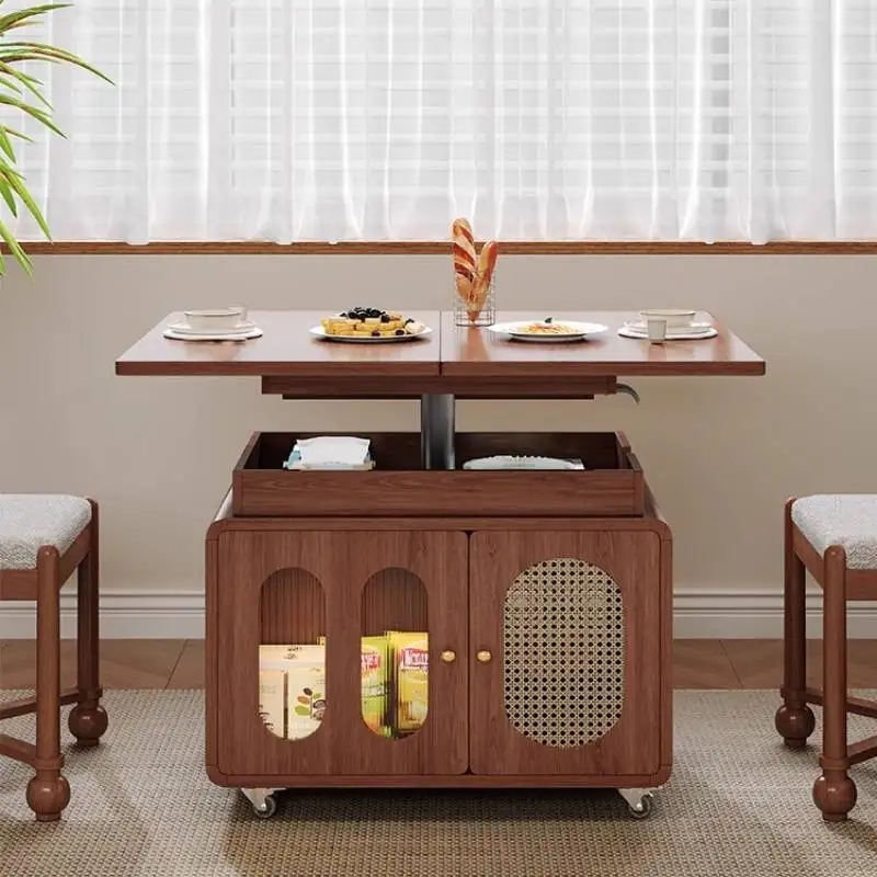 โต๊ะกาแฟไม้วอลนัทสุดหรู ตกแต่งอย่างมีระดับ พร้อมที่เก็บของเคลื่อนที่ โต๊ะกาแฟวินเทจสำหรับห้องนั่งเล่น โต๊ะหวาย Mesa De Centro Sala