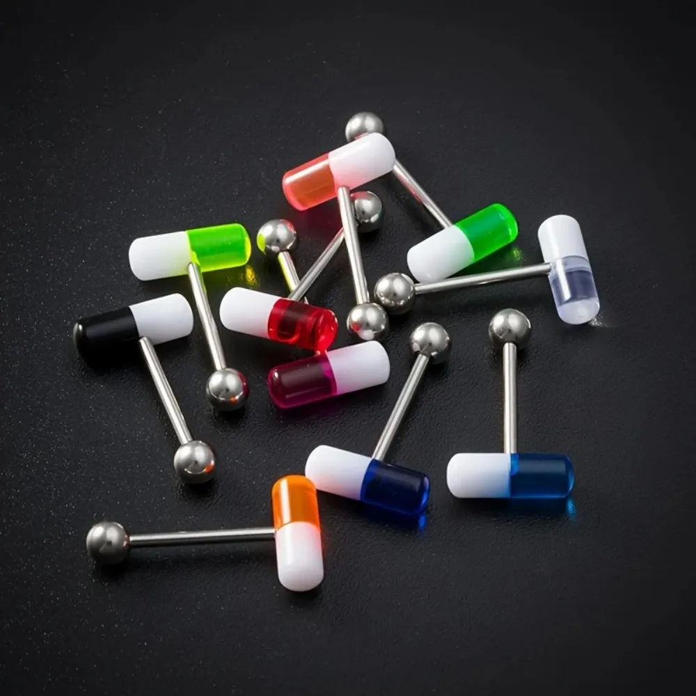 1pc Colorful Capsule Tongue Ring Acrylic Pill Tongue Piercing Jewelry for Women Men Stainless Steel Tongue Bar Barbell 14G