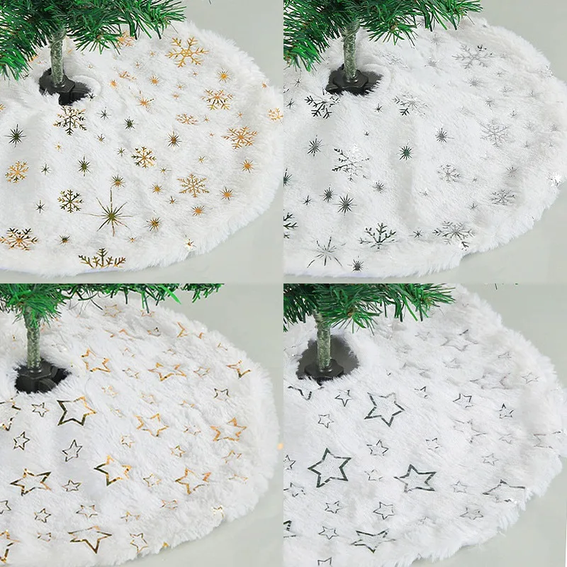 Falda de árbol de Navidad de felpa de 38cm, copos de nieve de lentejuelas, faldas de árbol de Navidad, cubierta Base, alfombra, alfombrilla, decoraciones de fiesta de año nuevo 2024