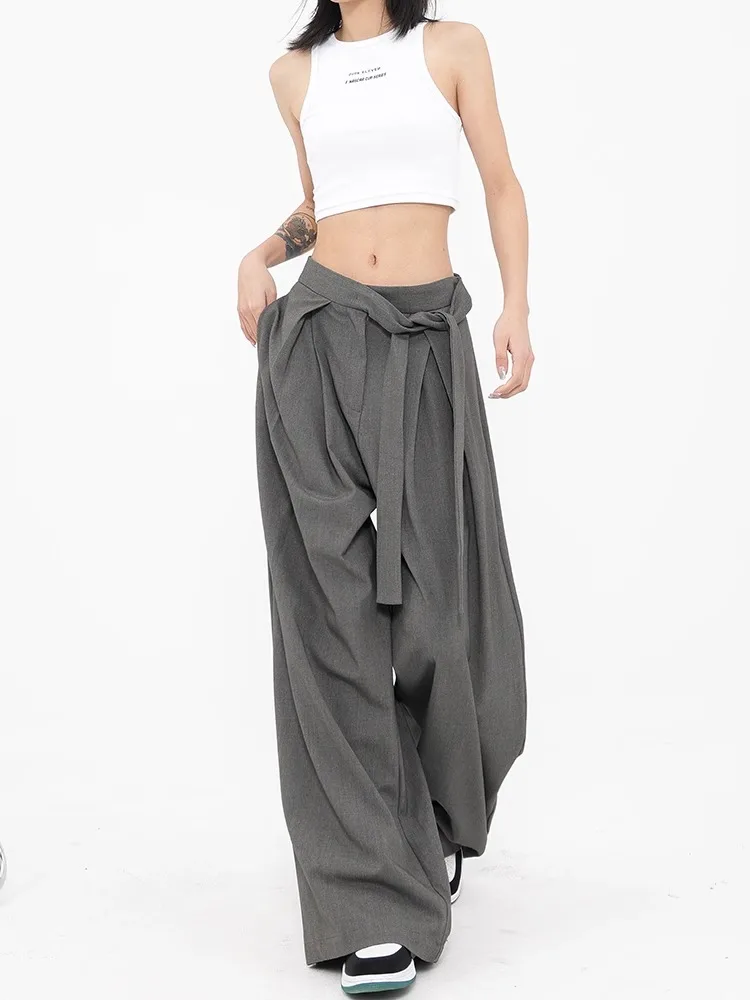 HOUZHOU Y2k Vintage Baggy Grey Suit Pants Woman Oversized Korean Fashion Japanese Style Harajuku Streetwear Trousers Summer