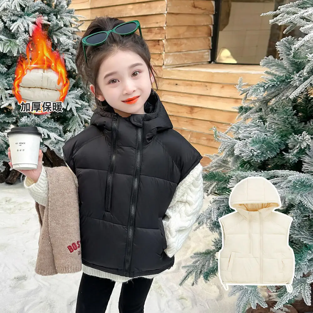 

Hot Kawaii Girl Fashion Keep Warm Hooded Vest Coat Student Autumn and Winter Cartoon Casual Thicken Tops Children's Clothing New