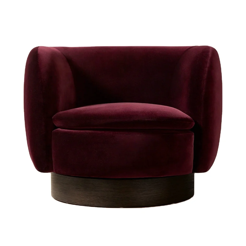 

#MidCentury Modern Designer Farmhouse Living Room Velvet Swivel Lounge Chair Hotel Lobby Cozy Wooden Leisure Club Chair for Sale