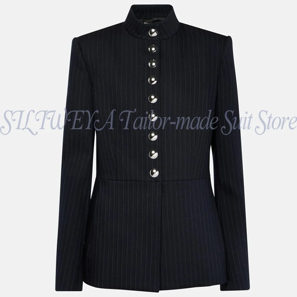 New Black Stripe Jacket+Solid Color Pants Blazer Set Office Commuting Elegant Business 2 Piece Formal Occasion Women's Suit