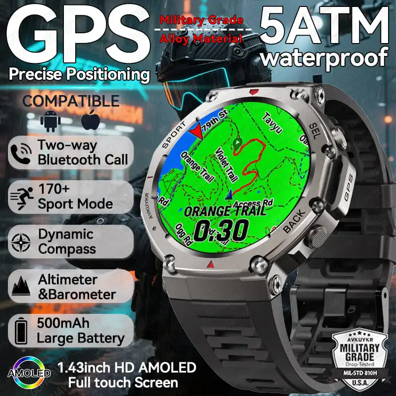 

Новые умные часы T-Rex 3 Ultra GPS, водонепроницаемые, 5 АТМ, встроенный двухдиапазонный компас GNSS, военные спортивные умные часы для мужчин 2025 для Xiaomi