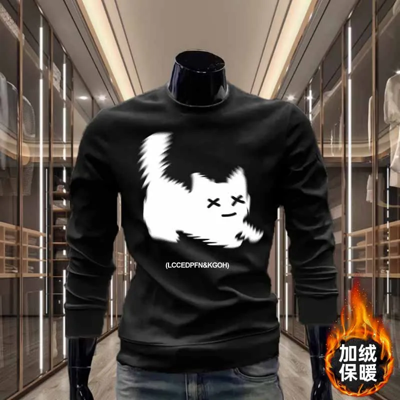 

Thicken Sweatshirts Preppy Cat Print O Neck Hoodies Casual Pullovers Korean Autumn Y2k Couple Sweatshirt Man Sweater 2024 NEW