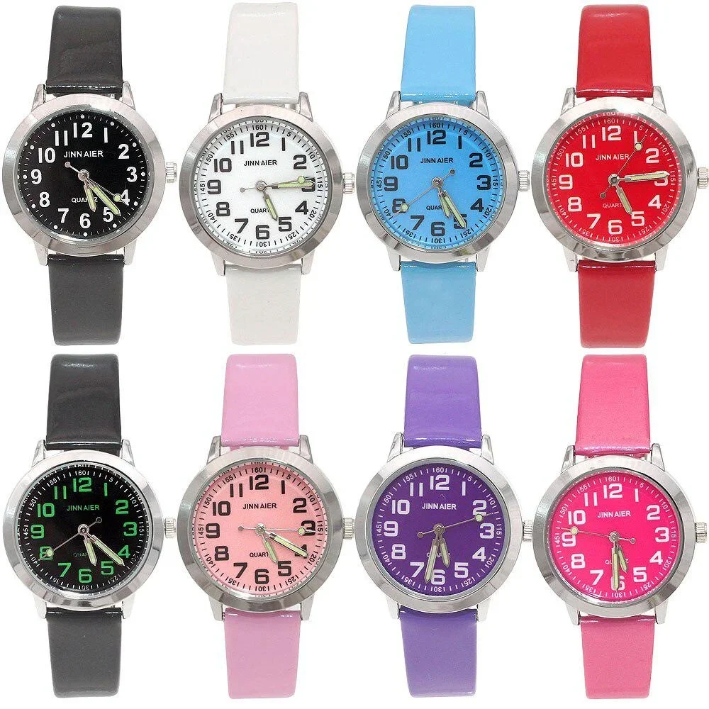Kids Fashion Watch Easy to Read Leather Strap Quartz Movement Silver Case 28mm Children's Watch for Boys And Girls